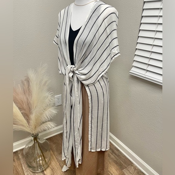 Stripe Black and White Kimono Style Boho Swim Cover Up - Picture 11 of 15